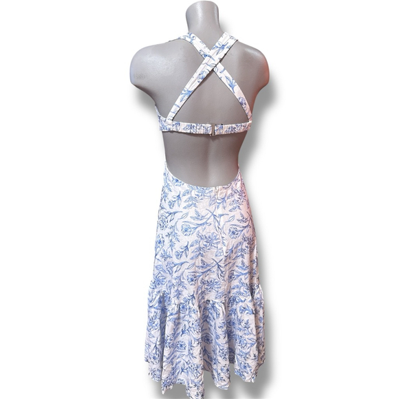 For Love & Lemons Floral Midi Dress Size S White Blue - Picture 3 of 6